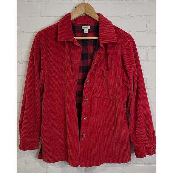 LL Bean Red Corduroy Button Down Shirt | Mens Medium | Flannel Lined Shacket VTG - Picture 10 of 10